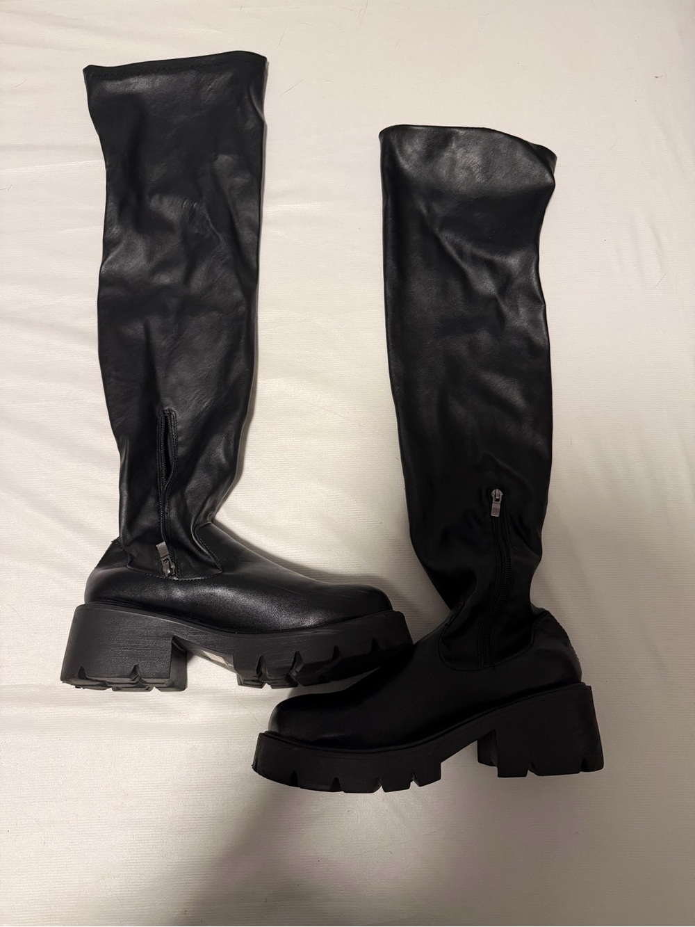 Black Chunky Platform Knee-High Boots - NWOT